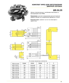 ДФ-04.26 комплект фрез для полного изготовления филенчатых дверей, Р6М5, 8 фрез